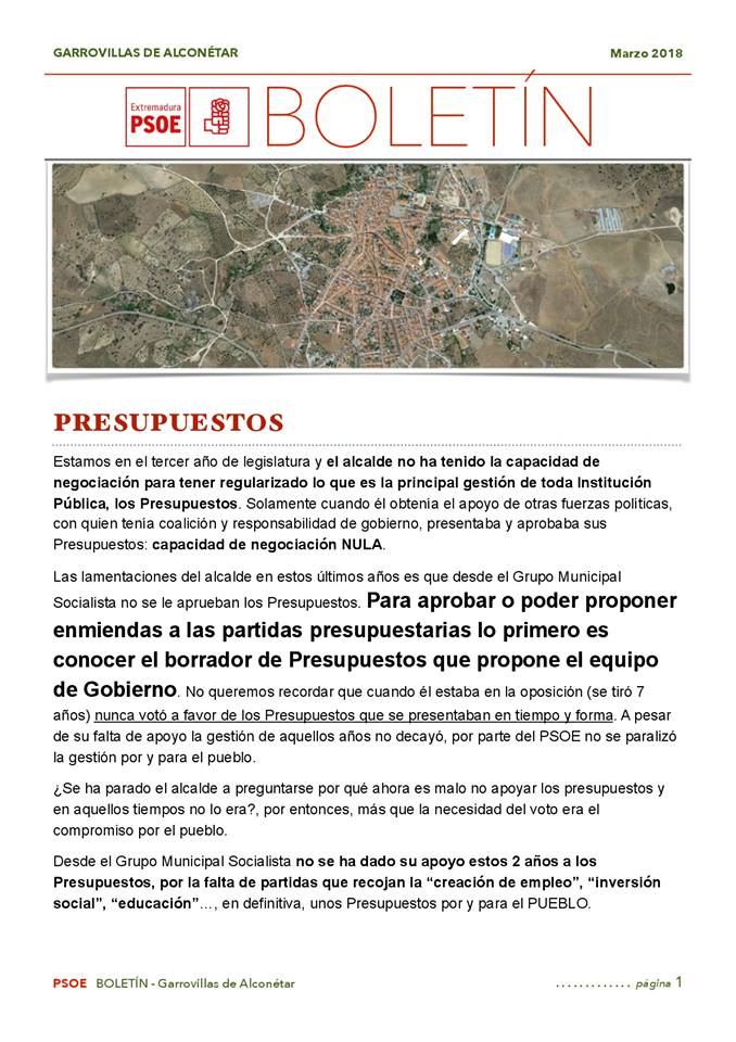 El Psoe de Garrovillas de Alconétar informa
