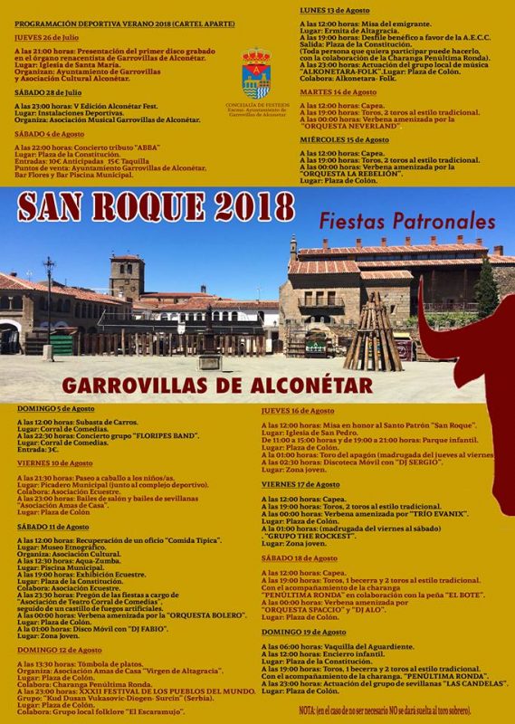 PROGRAMA DE FIESTAS SAN ROQUE 2018