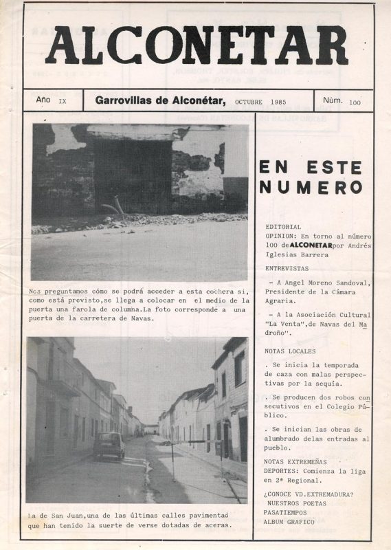 Garrovillas de Alconetar Ocubre de 1985, Año IX Nº 100