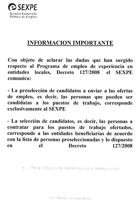16 Puestos de Trabajo del Decreto 127/2008