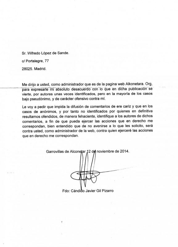 Amenazas al administrador Wifredo